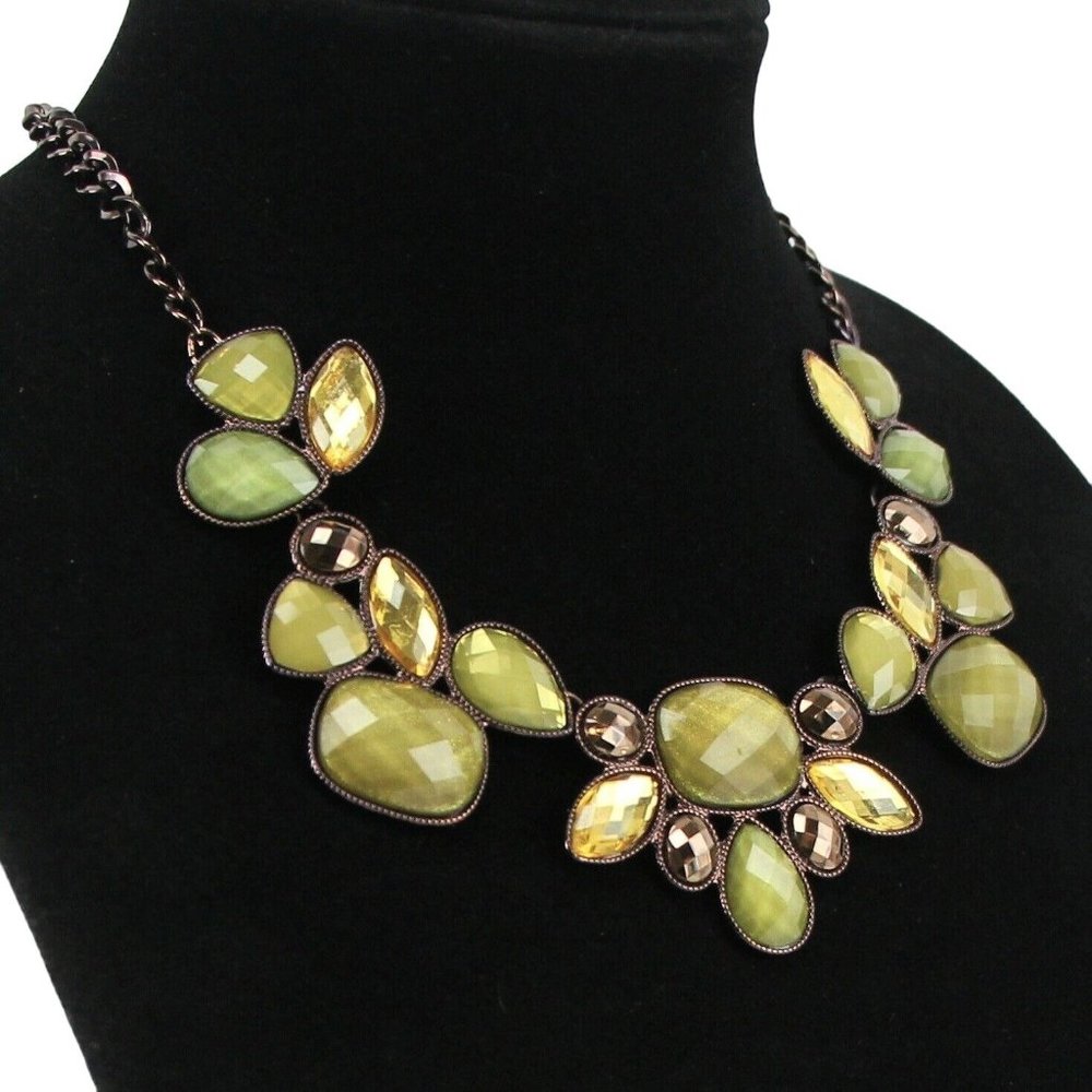 Kohls Metal Necklace Copper-tone Green Acrylic Rhinestones